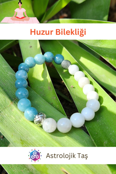 Tasarım Natural Stone Peace Bracelet, Certified Moonstone and Aquamarine Stone