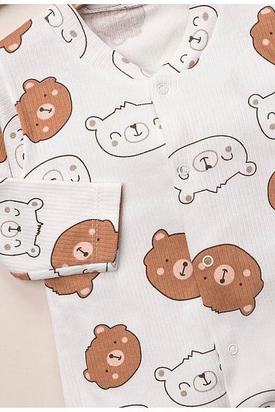 LemayBebek Bear Patterned Baby Jumpsuit with Boots
