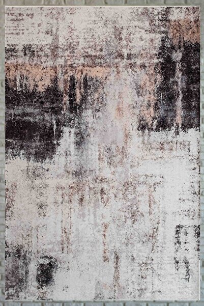 Serente Home Αφηρημένος σχεδιασμός, πλενόμενος αντιολισθητικός πλάκας σενίλ, μαύρο κρεμ μπεζ χαλί εισόδου 4130