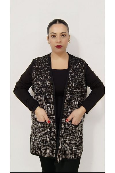 AKŞEN GİYİM Large Size Sand Pattern Steel knit Vest with Sprinkles for Mother - Two Pockets, Two Colors