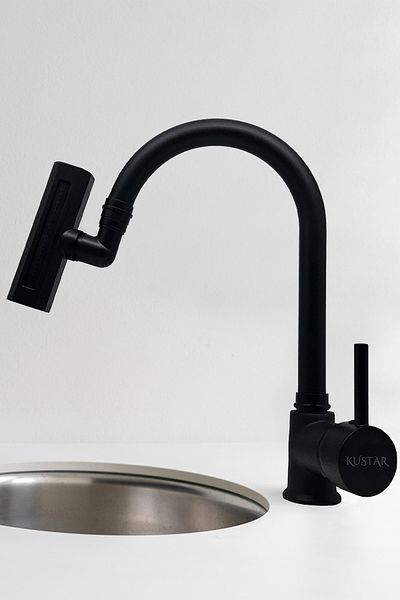 KUSTAR Waterfall Black 4 Function Kitchen Sink Faucet with Movable Head