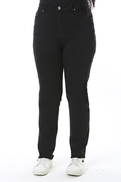 Şans Жіночі джинси великого розміру чорні з високою талією, брудними швами, 5...