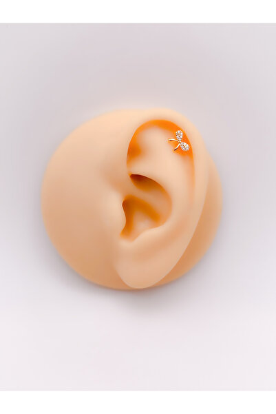 Trinos Cerrahi Çelik Piercing Full Zirkon Taşlı Fiyonk Kıkırdak Helix Tragus ...
