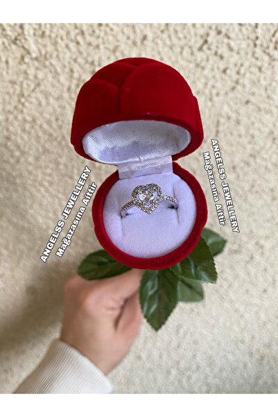 ANGELSS JEWELLERY Gül Kutulu Sevgililere Özel Kalp Yüzük (Gül Kutulu Zirkon T...