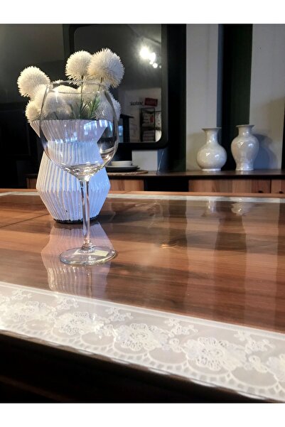 vexillum Beyaz Dantelli Şeffaf Masa Örtüsü ve Koruyucu 1.3mm Kalın Premium Kokusuz Plastik Örtü