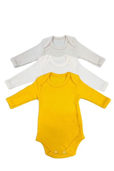 Akface Cotton Combed Cotton Snap Fastener Newborn and Baby Ribbedlong Sleeve Undershirt Bady Bodysuit Set of 3