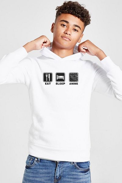 Tshirthane Eat Sleep Anime White Kids Hanorac cu glugă 3ip