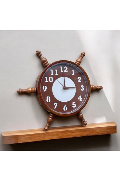 Bahat Wooden Antique Sailor Sailor Rudder Wall Living Room Office Clock Diameter 36 cm
