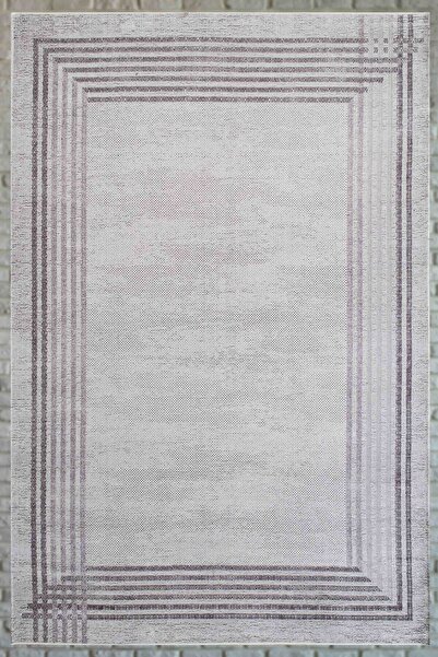 Serente Home Modern Patterned Washable Non-Slip Base Chenille Light Gray Anthracite Entrance Carpet 4121