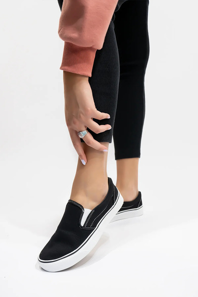 Shupe Unisex Siyah Keten Sneaker Spor Ayakkabı