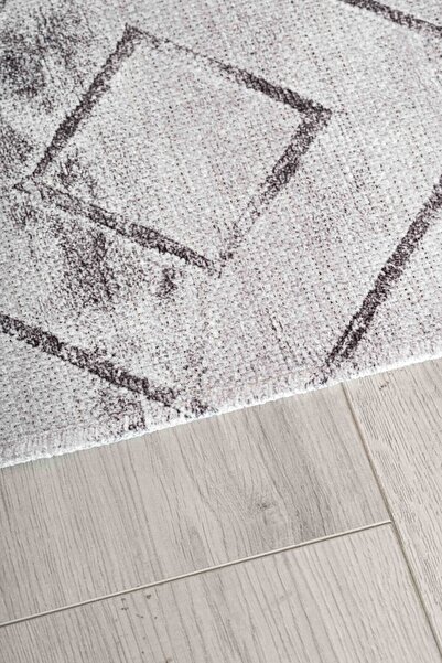 Serente Home Geometric Patterned Washable Non-Slip Base Chenille Gray Black Living Room Carpet 4118