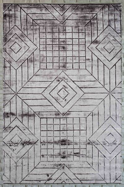 Serente Home Geometric Patterned Washable Non-Slip Base Chenille Gray Black Living Room Carpet 4118