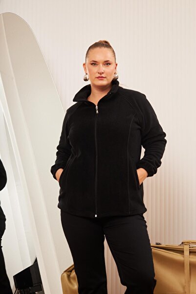 Imagine Giyim Büyük Beden Kadın Fermuarlı Polar Hırka – Yumuşak Doku, Sıcak T...