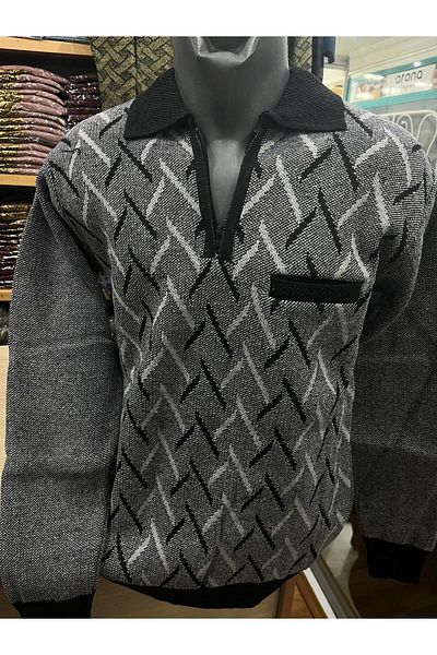 TCR Men's Knitwear Half Zipper Pocket Patterned Sweater