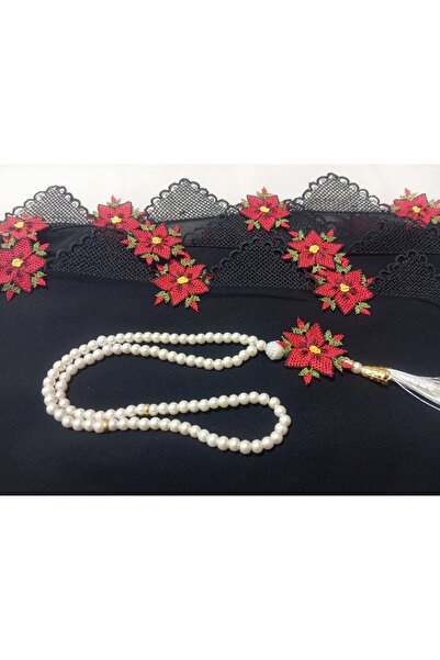 NUMİSTORE Husă de rugăciune cu cusături cu ac, culoare neagră, cu mătănii.