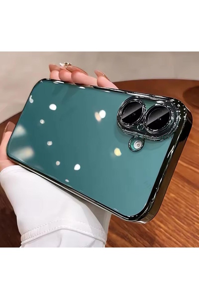 m.tk moveteck İphone 16 Kılıf Tam Kamera Korumalı Metalik Parlak Renkli Kenarlı Yumuşak Silikon Lensli Kapak