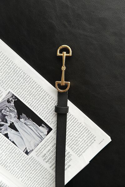 LEONAS Long Buckle Thin Women's Belt Black