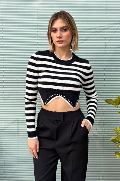 ModaPlaza Pulover crop cu dungi pentru femei 6611