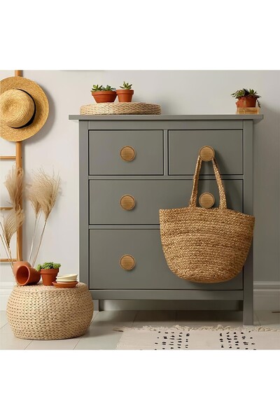 Badem10 Dolunay 10 Pieces Handle Button Single Screw Wooden Patterned Drawer Kitchen Furniture Cabinet Wardrobe Handle Handle