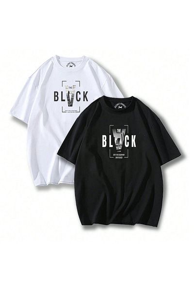 DEEPSENCE Unisex Ασπρόμαυρο T-shirt 2 ΤΕΜΑΧΙΩΝ Oversize - THE BLACK, βαμβακερό ύφασμα