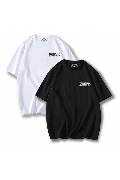DEEPSENCE Unisex Oversize Σετ 2 μπλουζών - Βαμβακερό, Ασπρόμαυρο
