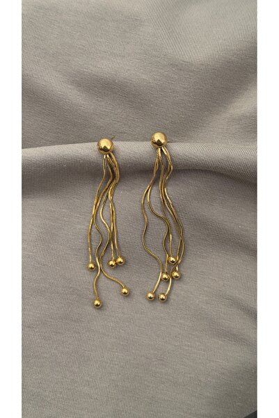 Opia JEWELRY - Boncuk Sallantılı Çelik Küpe