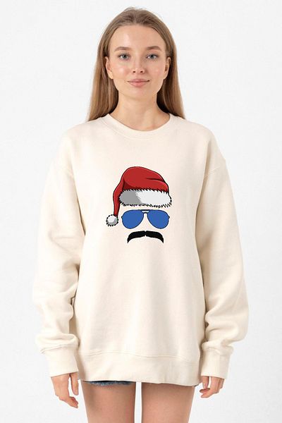 Tshirthane Mustache Christmas Hero Ecru Women's 2Ip Sweatshirt