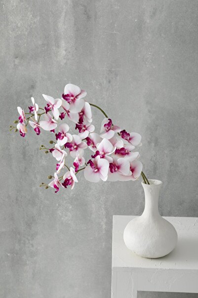 Güleç Yapay Çiçek Yapay Islak Orkide Çiçeği Pembe Beyaz Tek Dal