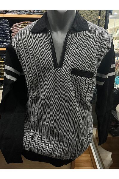 TCR Men's Knitwear Half Zipper Pocket Patterned Sweater