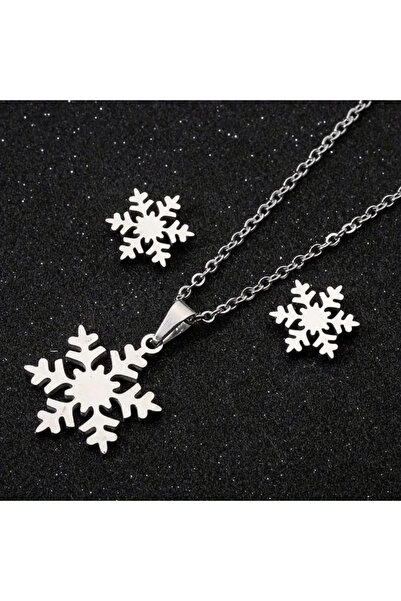Redhead Yeni Yıl Hediyesi Çelik Kar Tanesi Kolye Küpe Set