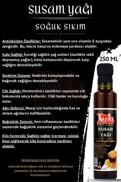 TİJDA زيت السمسم العضوي 250 مل - 100% معصور على البارد للتدليك والشعر والبشرة