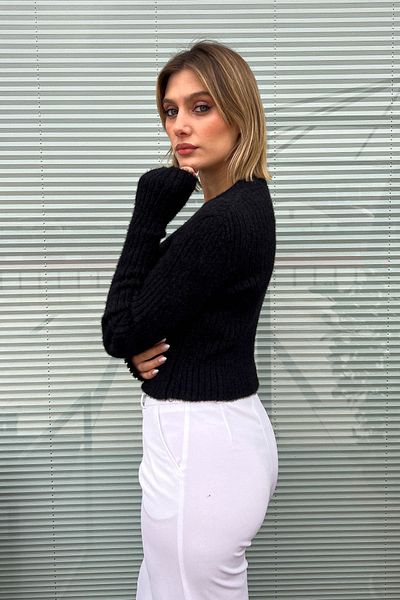 ModaPlaza Pulover crop cu nervuri pentru femei 6620