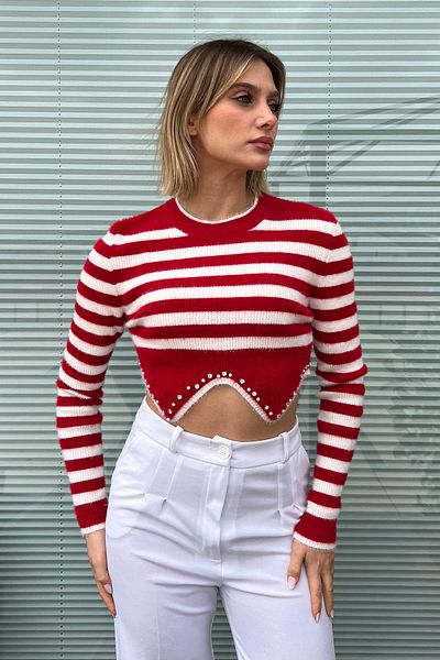 ModaPlaza Pulover crop cu dungi pentru femei 6611