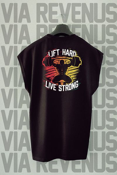 Vordevia Lift Hard Live Strong Printed - Tricou sport cu mâneci zero din bumbac 100%
