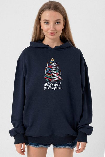 Tshirthane Navy Blue Women's Hoodie 3Ip - All Booked for Christmas