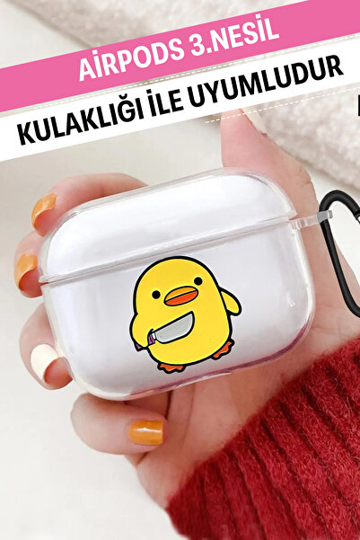 WANNA PROTECT Airpods 3. Nesil Uyumlu Şeffaf Kancalı Desenli Yumuşak Silikon ...