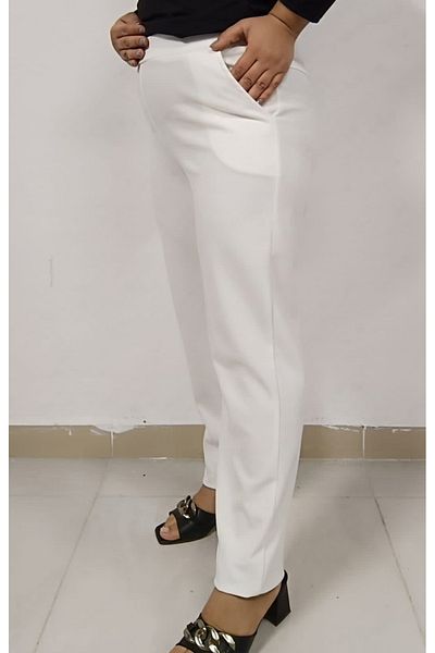 AKŞEN GİYİM Plus Size Women's Transverse Lycra Scuba Crepe Fabric Classic Cut Side Two Pockets Pants