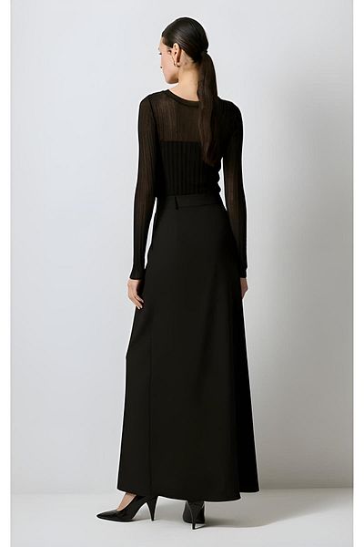 Touche Black Crepe Skirt with Gold Buttons Mkn3059