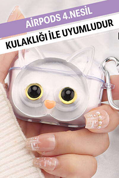 WANNA PROTECT Airpods 4. Nesil Uyumlu Şeffaf Kancalı Desenli Civciv Yumuşak S...