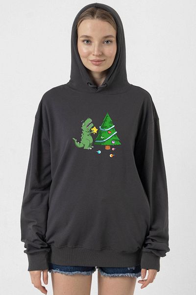 Tshirthane Dinosaur Christmas Tree Smoked Women's 2Ip Hoodie