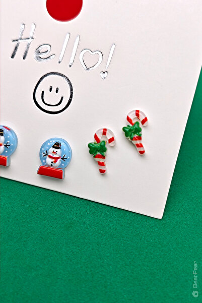 BP Tattoo Yılbaşı Küpesi Noel Temalı 6'lı Küpe Set Kar Küresi ve Çam Küpe
