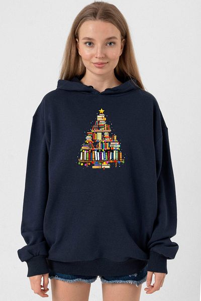 Tshirthane Women's Navy Blue 3Ip Hoodie - Book Lovers Christmas
