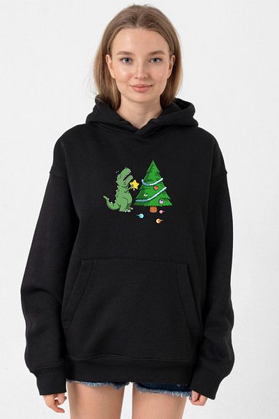 Tshirthane Black Dinosaur Christmas Tree - Women's 3Ip Hoodie
