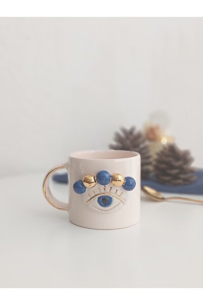 Handmade Göz Kupa/Duble Türk kahvesi fincanı/180ml/El yapımı/24k altın detaylı