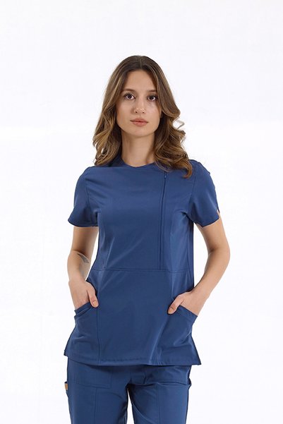 Brl Üniforma Single Top Special Collar Doctor and Nurse Surgical Scrub with Invisible Zipper Dark Navy | BRLMEDİKAGO