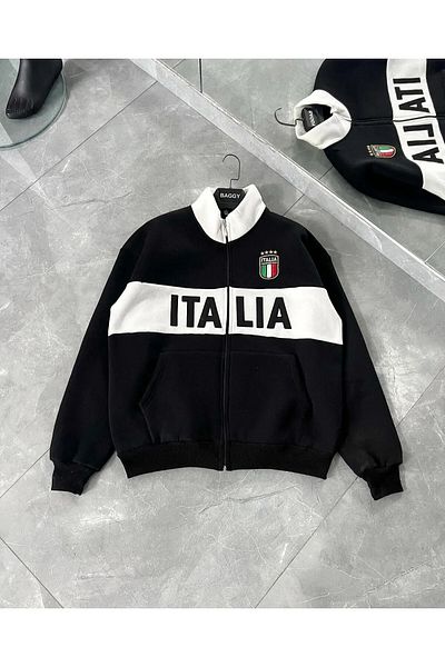 npLStore Унисекс дебело яке с щампа в черно и бяло