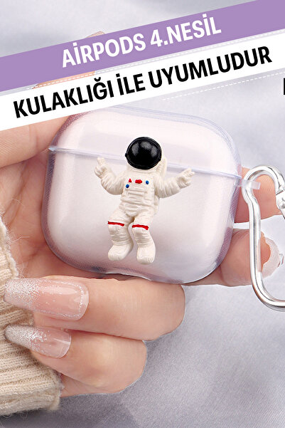 WANNA PROTECT Airpods 4. Nesil Uyumlu Şeffaf Kancalı Desenli Civciv Yumuşak S...