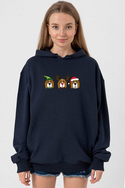 Tshirthane 3 Wise Beagles Christmas - Navy Blue Hoodie Women 3Ip