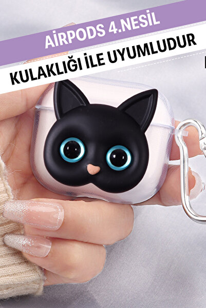 WANNA PROTECT Airpods 4. Nesil Uyumlu Şeffaf Kancalı Desenli Civciv Yumuşak S...