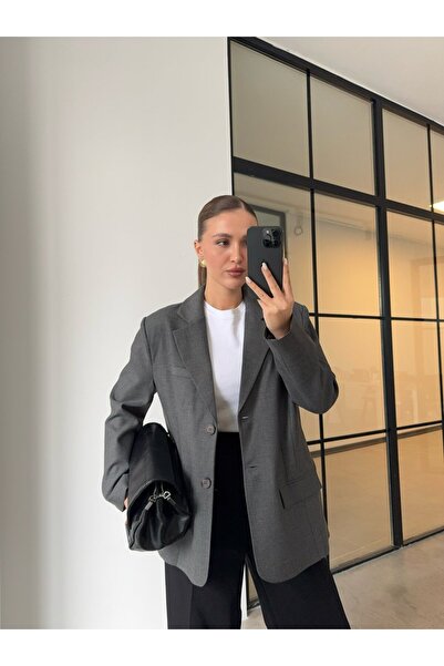 PINKPERİ Premium Lined Anthracite Blazer Jacket